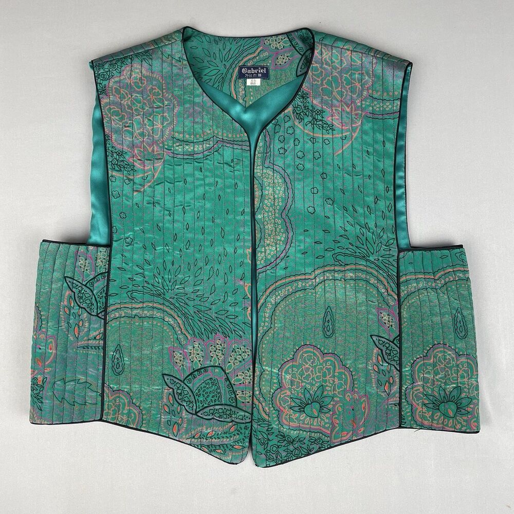 Korean Grandma Kimchi Retro Vest Floral Quilted Green Gabriel Brand Women’s 88
